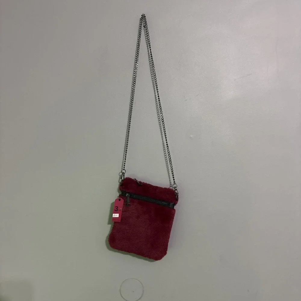 2 Soft Furry 3D Maroon/brown Picture Frame Purses NWT